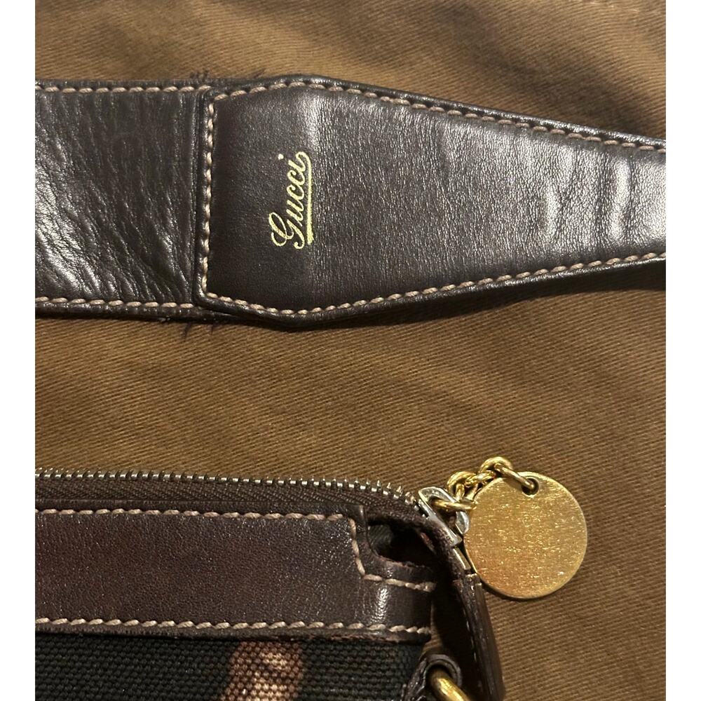 Rare vintage Gucci Half Moon bamboo Horsebit canvas & leather hobo brown black - Picture 13 of 17